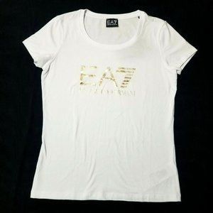 Emporio Armani White Tee with Gold Logo